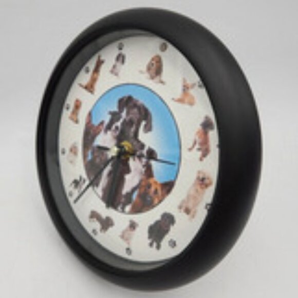 NIB ~ Mark Feldstein's Barking Dog Sounds 8-inch Clock, Black, 12 Popular Breeds - Picture 6 of 14